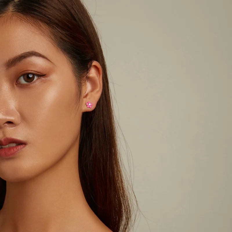 (imagem para) Pandora Style Fluorescent Pink Flowers Stud Earrings - SCE1353 - Visualizar 5
