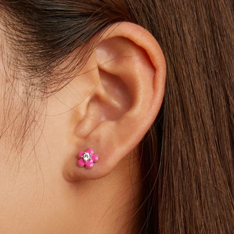 (imagem para) Pandora Style Fluorescent Pink Flowers Stud Earrings - SCE1353 - Visualizar 6