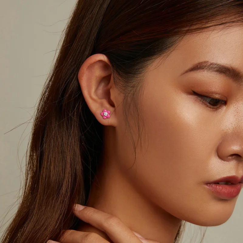 (imagem para) Pandora Style Fluorescent Pink Flowers Stud Earrings - SCE1353 - Visualizar 7