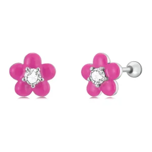 (imagem para) Pandora Style Fluorescent Pink Flowers Stud Earrings - SCE1353