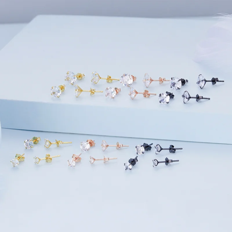 (imagem para) Pandora Style Four Claw Zircon Stud Earrings - BSE166 - Visualizar 3