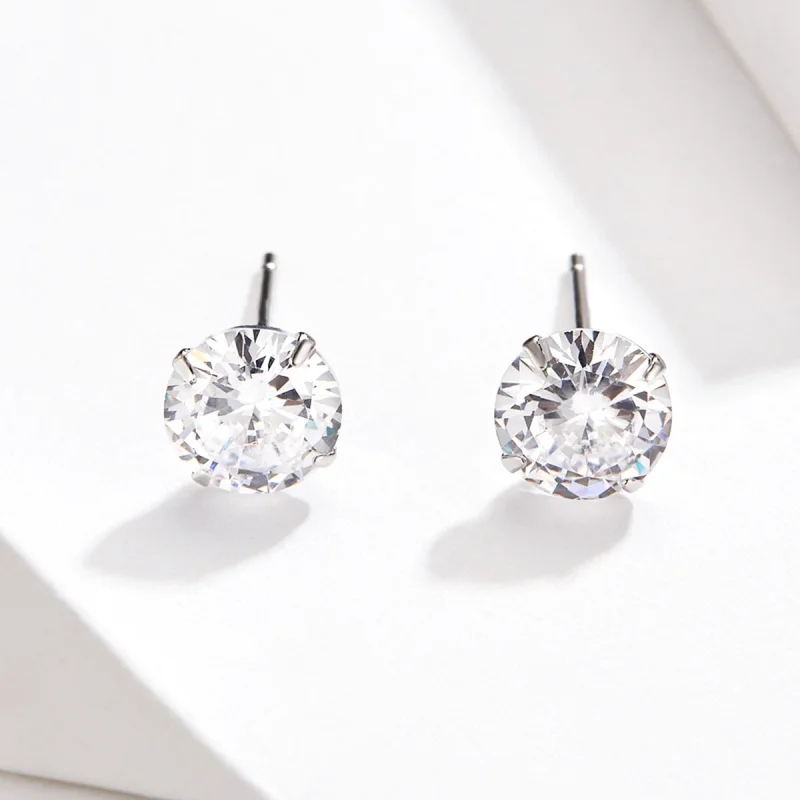 (imagem para) Pandora Style Four Claw Zircon Stud Earrings - BSE166 - Visualizar 2