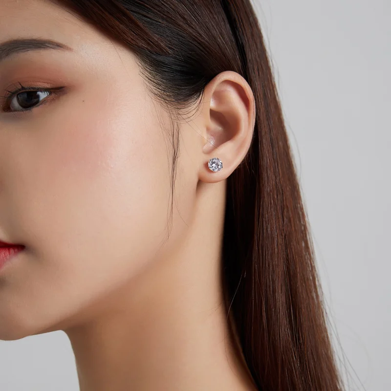 (imagem para) Pandora Style Four Claw Zircon Stud Earrings - BSE166 - Visualizar 6