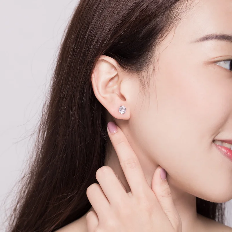 (imagem para) Pandora Style Four Claw Zircon Stud Earrings - BSE166 - Visualizar 8