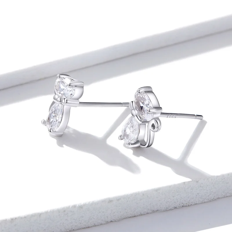 (imagem para) Pandora Style Four Corner Stone Kitten Stud Earrings - BSE206 - Visualizar 2