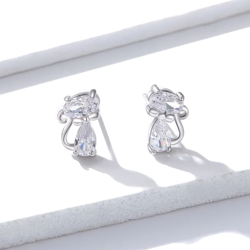 (imagem para) Pandora Style Four Corner Stone Kitten Stud Earrings - BSE206 - Visualizar 3
