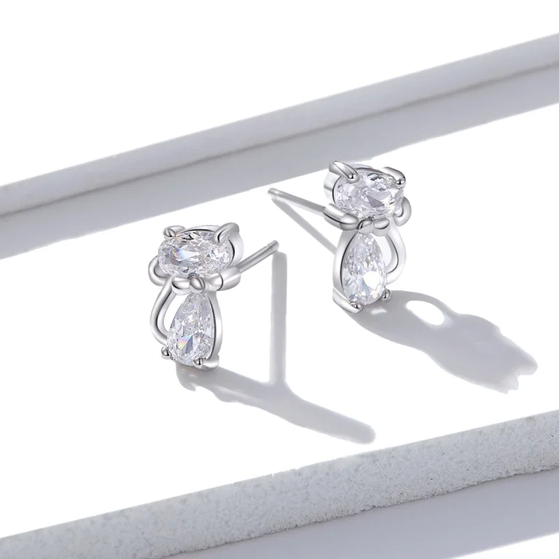 (imagem para) Pandora Style Four Corner Stone Kitten Stud Earrings - BSE206 - Visualizar 4