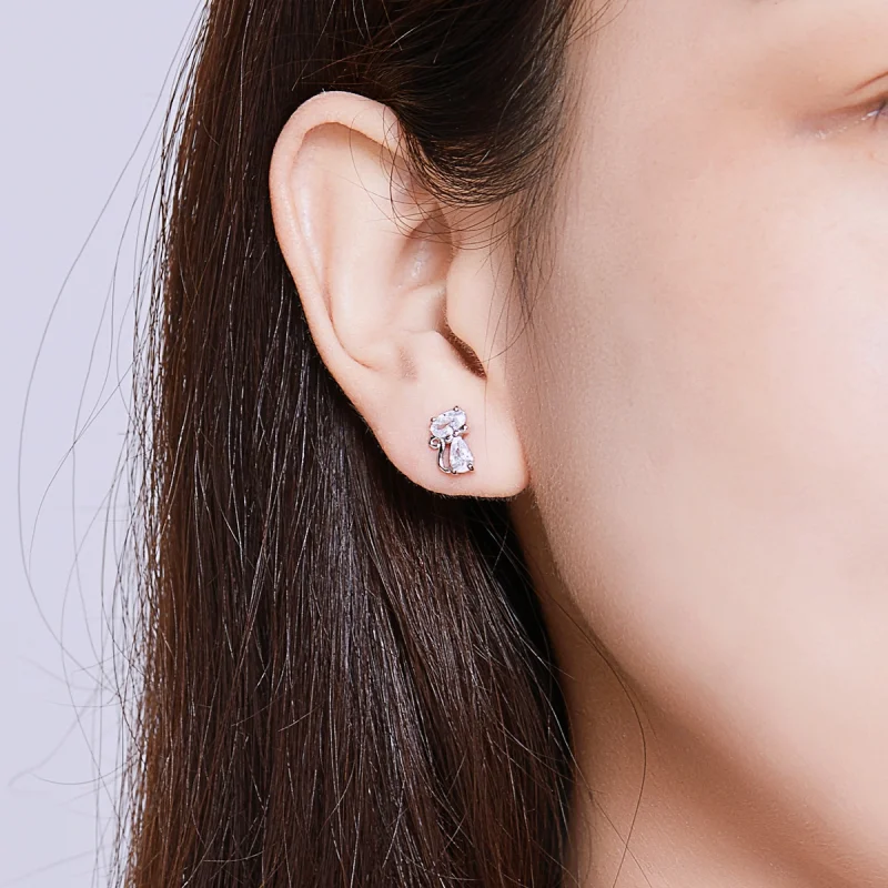 (imagem para) Pandora Style Four Corner Stone Kitten Stud Earrings - BSE206 - Visualizar 6