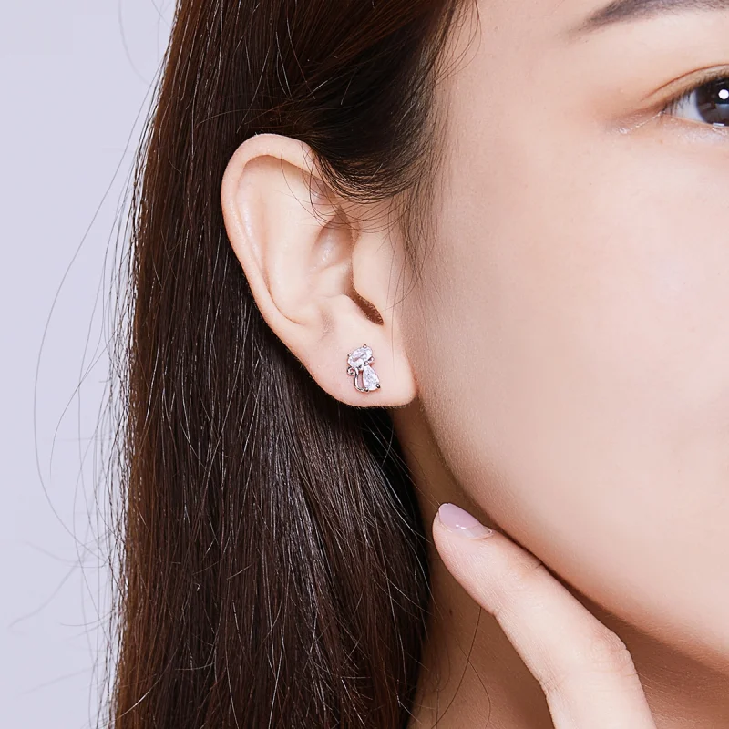 (imagem para) Pandora Style Four Corner Stone Kitten Stud Earrings - BSE206 - Visualizar 7