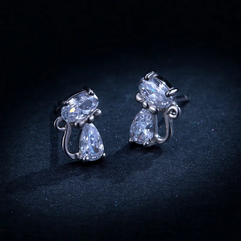 (imagem para) Pandora Style Four Corner Stone Kitten Stud Earrings - BSE206 - Visualizar 8