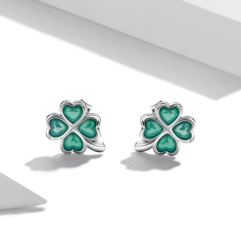 (imagem para) Pandora Style Four Leaf Clover Stud Earrings - SCE1346 - Visualizar 2