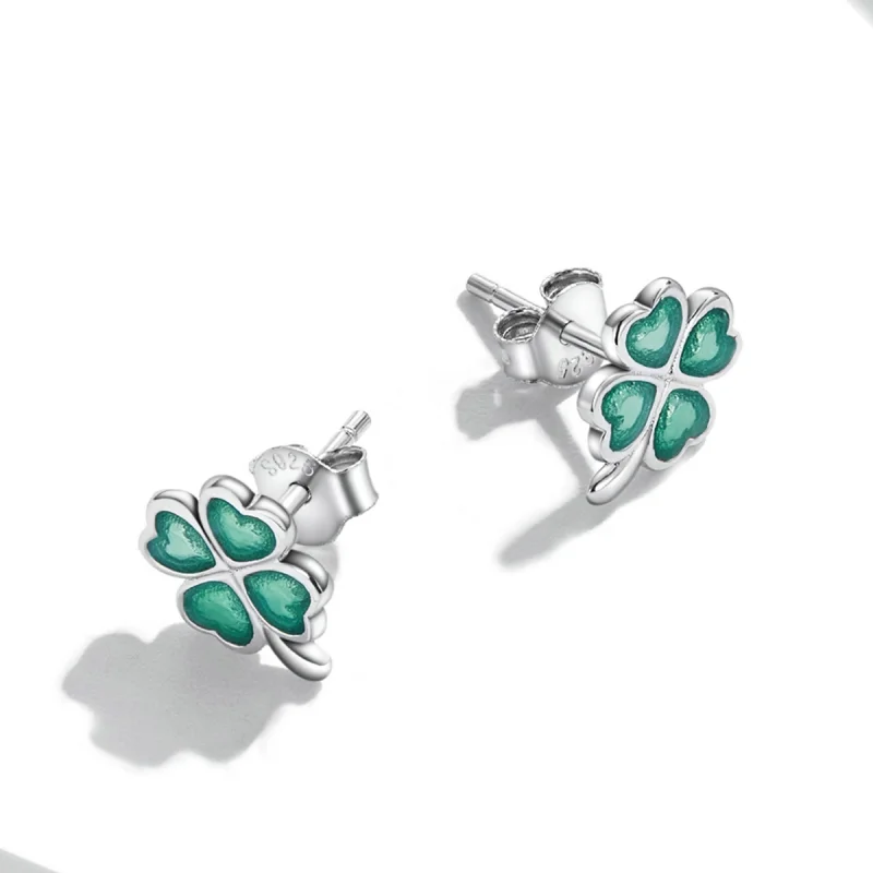 (imagem para) Pandora Style Four Leaf Clover Stud Earrings - SCE1346 - Visualizar 4