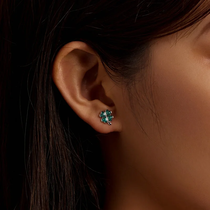 (imagem para) Pandora Style Four Leaf Clover Stud Earrings - SCE1346 - Visualizar 6