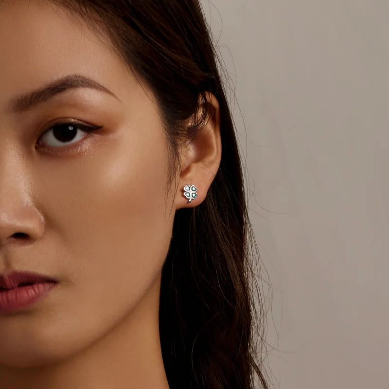 (imagem para) Pandora Style Four Leaf Clover Stud Earrings - SCE1346 - Visualizar 7