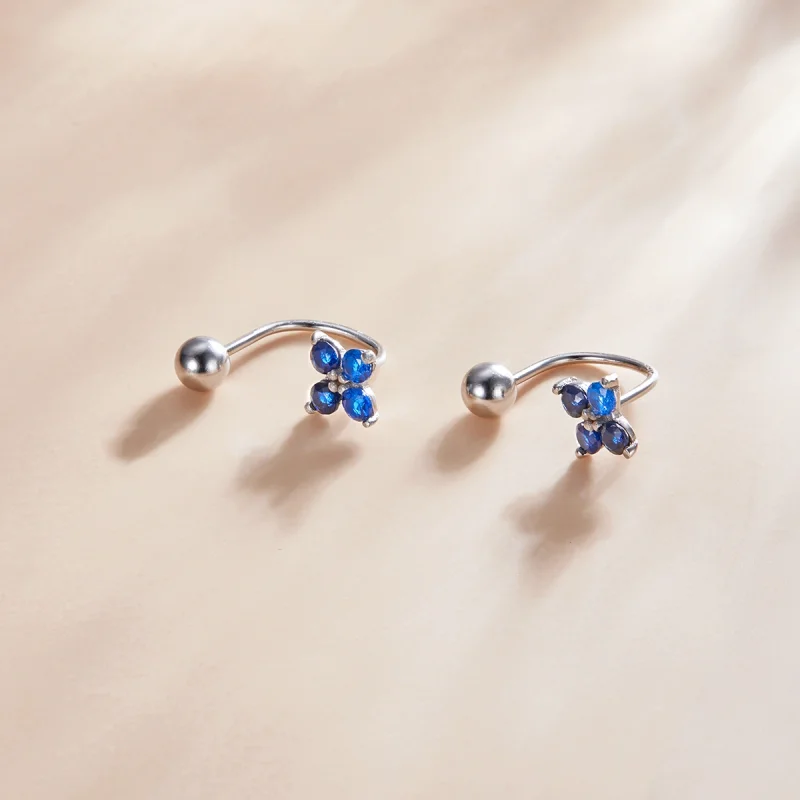 (imagem para) Pandora Style Four-Petal Flower Stud Earrings - SCE1177-A - Visualizar 2