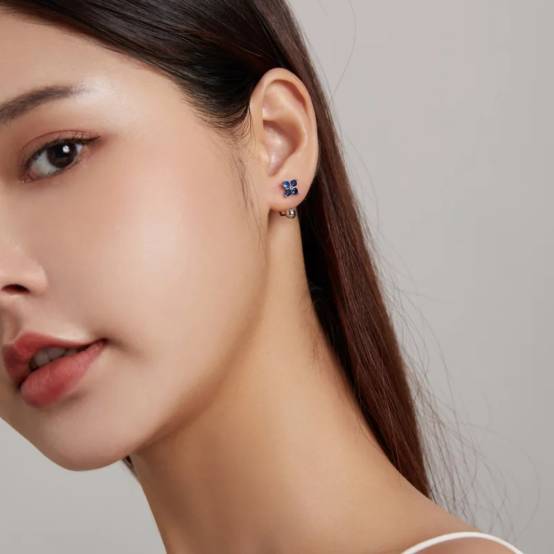 (imagem para) Pandora Style Four-Petal Flower Stud Earrings - SCE1177-A - Visualizar 4