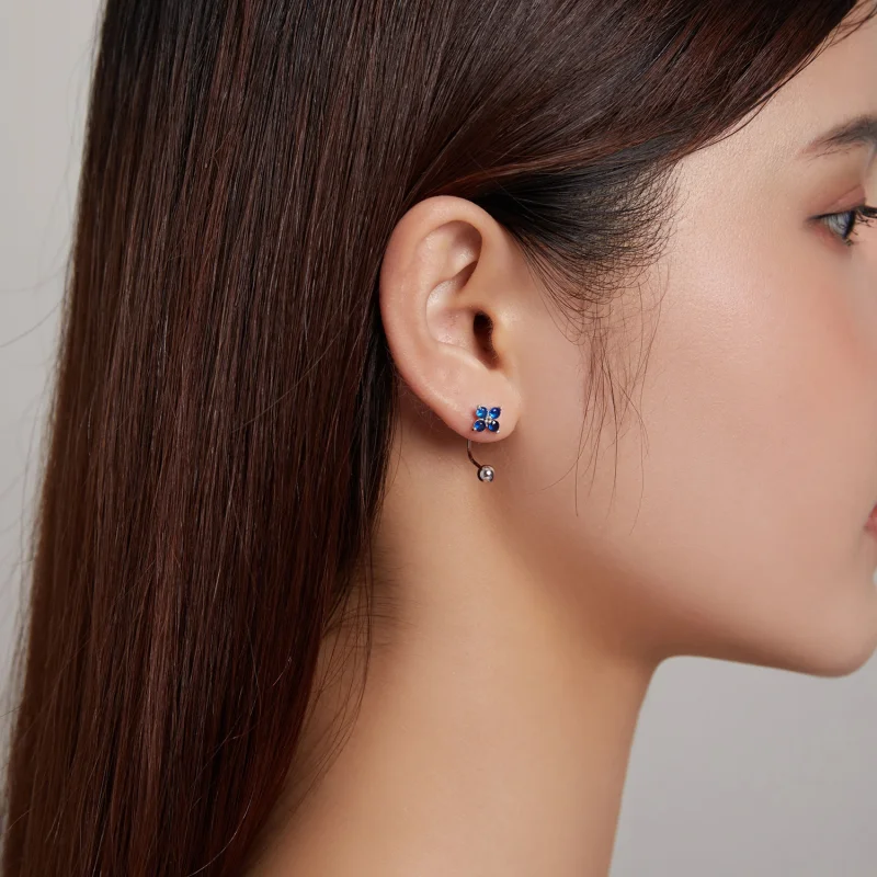 (imagem para) Pandora Style Four-Petal Flower Stud Earrings - SCE1177-A - Visualizar 5