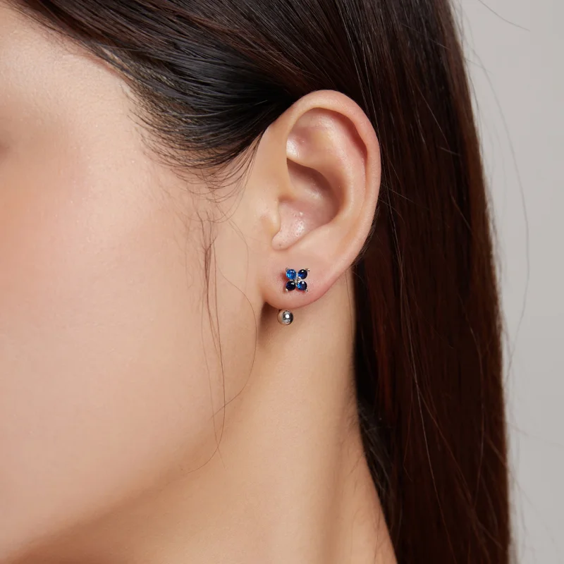 (imagem para) Pandora Style Four-Petal Flower Stud Earrings - SCE1177-A - Visualizar 6