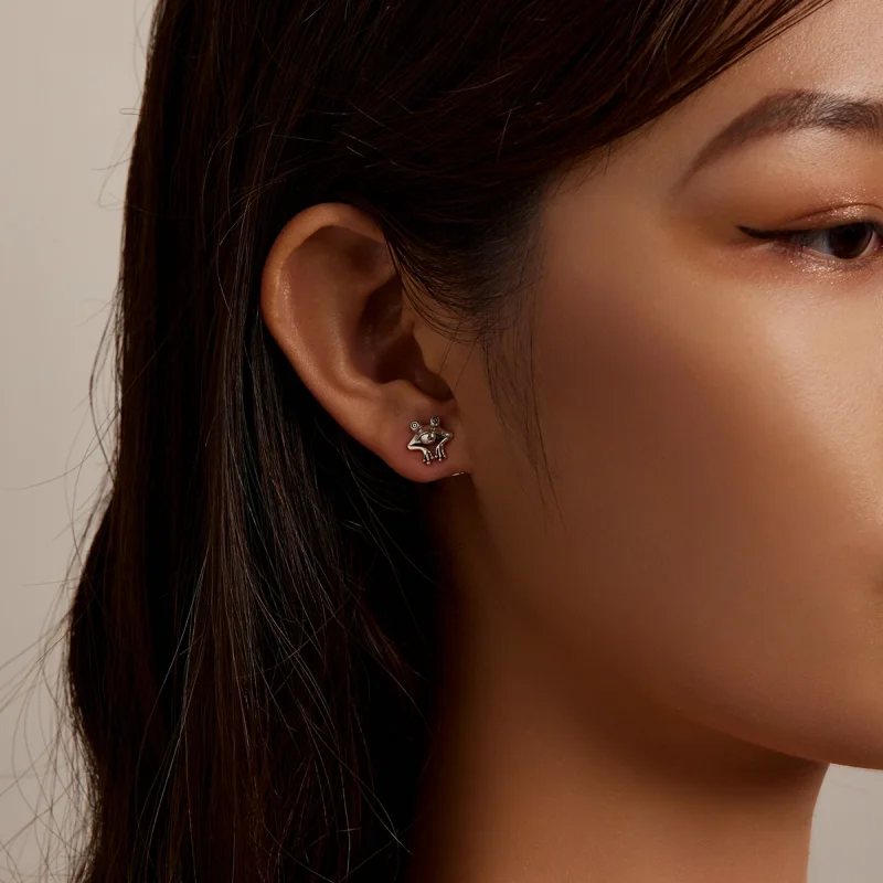 (imagem para) Pandora Style Funny Frog Stud Earrings - SCE1324 - Visualizar 7