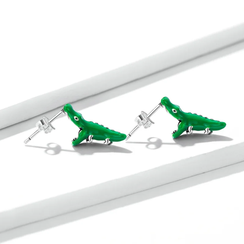 (imagem para) Pandora Style Funny Little Crocodile Stud Earrings - BSE562 - Visualizar 2