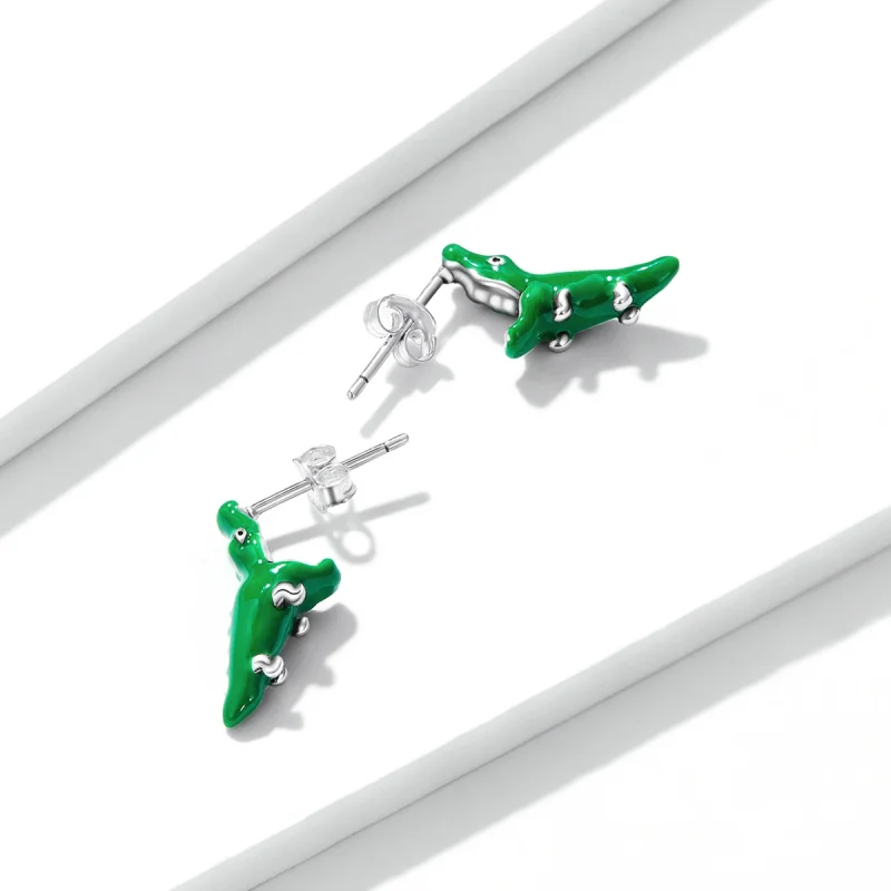 (imagem para) Pandora Style Funny Little Crocodile Stud Earrings - BSE562 - Visualizar 4