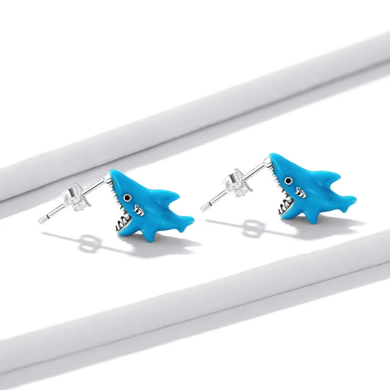(imagem para) Pandora Style Funny Little Shark Stud Earrings - BSE563 - Visualizar 2