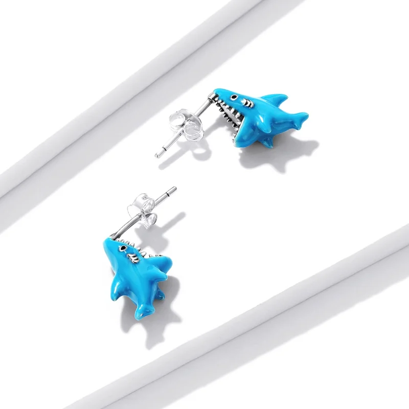 (imagem para) Pandora Style Funny Little Shark Stud Earrings - BSE563 - Visualizar 3