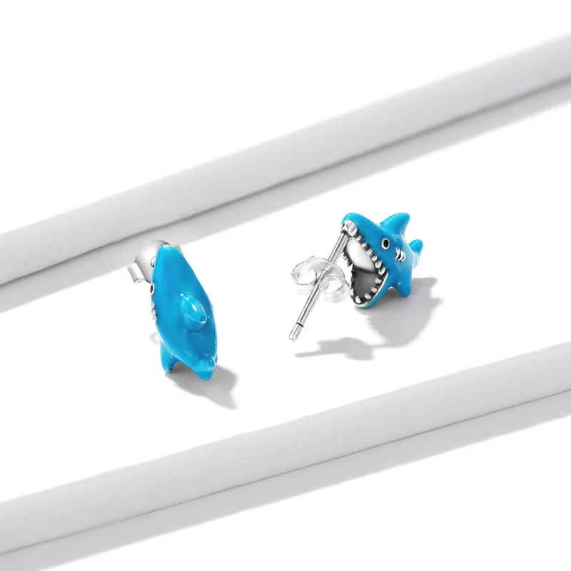 (imagem para) Pandora Style Funny Little Shark Stud Earrings - BSE563 - Visualizar 4