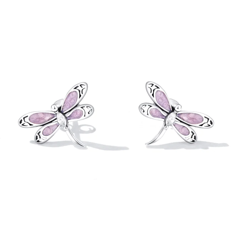 (imagem para) Pandora Style Girl Pink Dragonfly Stud Earrings - SCE1414 - Visualizar 2