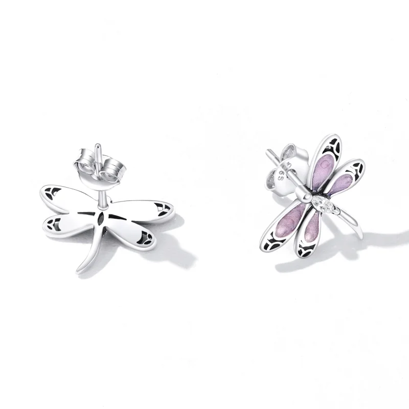 (imagem para) Pandora Style Girl Pink Dragonfly Stud Earrings - SCE1414 - Visualizar 3