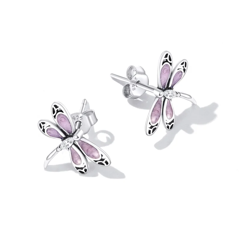 (imagem para) Pandora Style Girl Pink Dragonfly Stud Earrings - SCE1414 - Visualizar 4