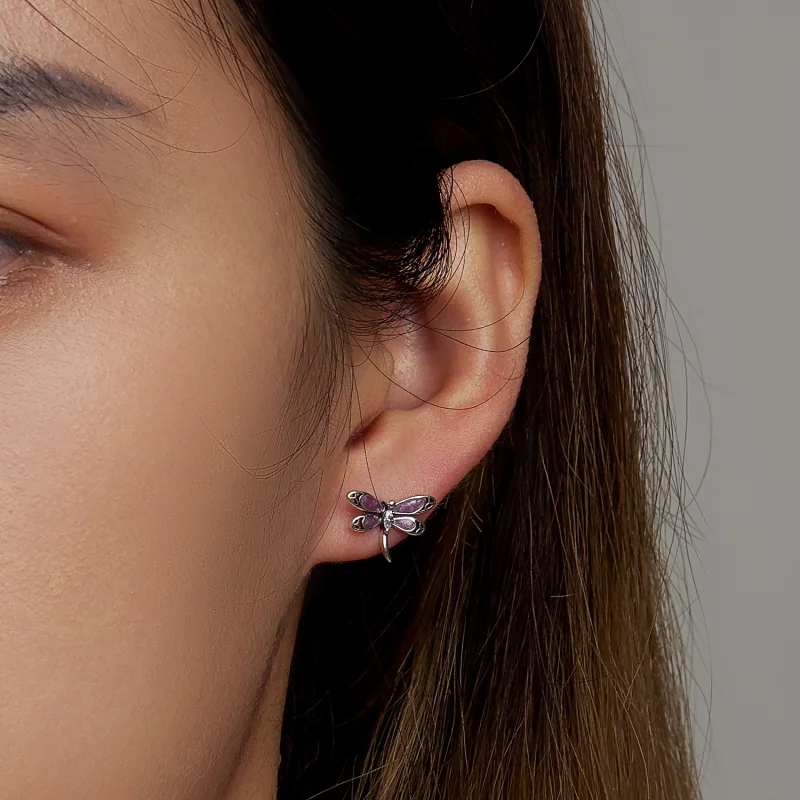 (imagem para) Pandora Style Girl Pink Dragonfly Stud Earrings - SCE1414 - Visualizar 5