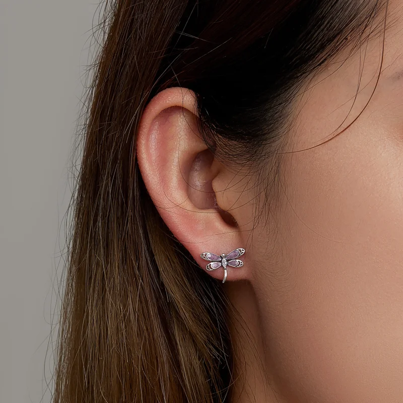 (imagem para) Pandora Style Girl Pink Dragonfly Stud Earrings - SCE1414 - Visualizar 6