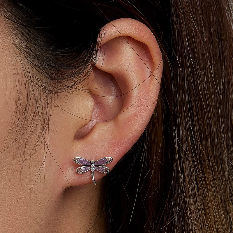 (imagem para) Pandora Style Girl Pink Dragonfly Stud Earrings - SCE1414 - Visualizar 7
