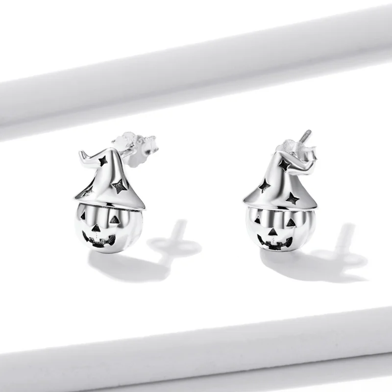 (imagem para) Pandora Style Halloween Pumpkin Stud Earrings - BSE537 - Visualizar 2