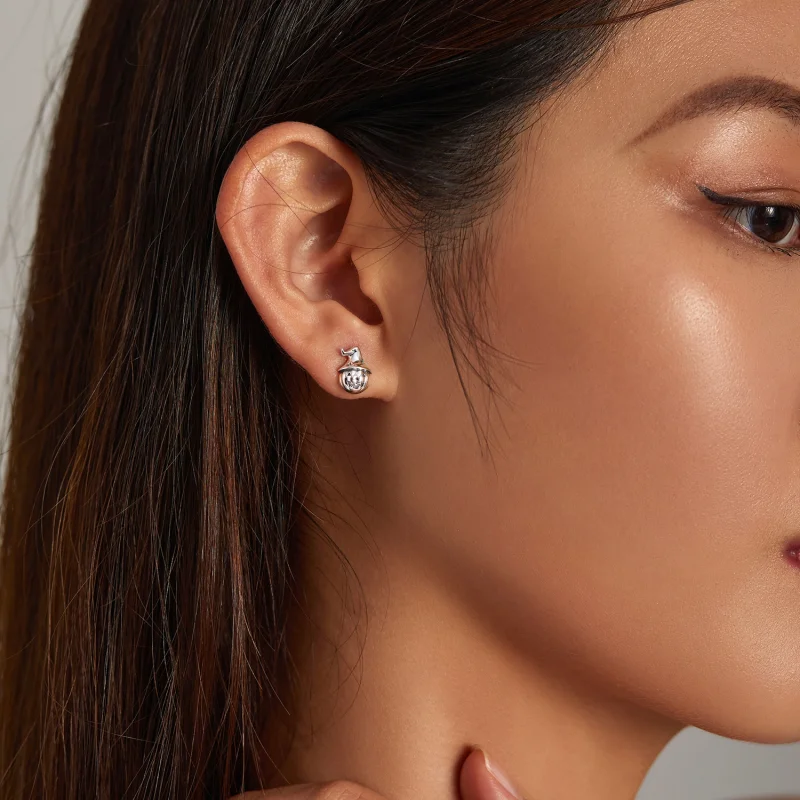 (imagem para) Pandora Style Halloween Pumpkin Stud Earrings - BSE537 - Visualizar 8