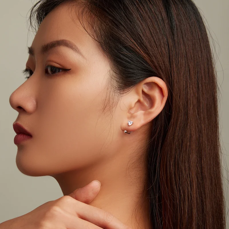 (imagem para) Pandora Style Heart Thread Stud Earrings - BSE697 - Visualizar 7