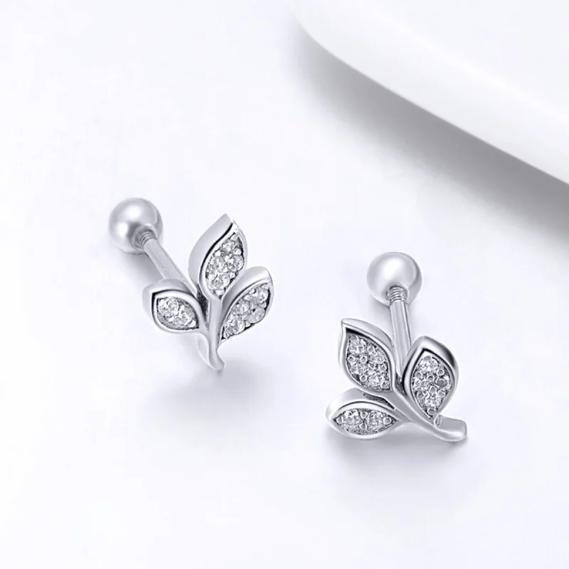 (imagem para) Pandora Style Listening to The Leaves Stud Earrings - SCE431 - Visualizar 2