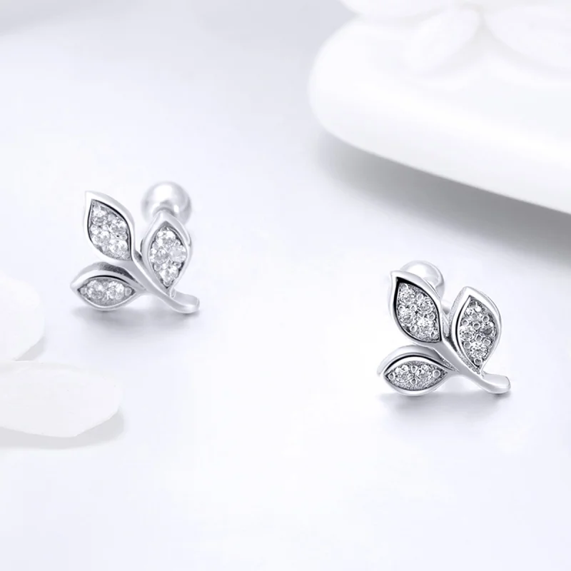 (imagem para) Pandora Style Listening to The Leaves Stud Earrings - SCE431 - Visualizar 3