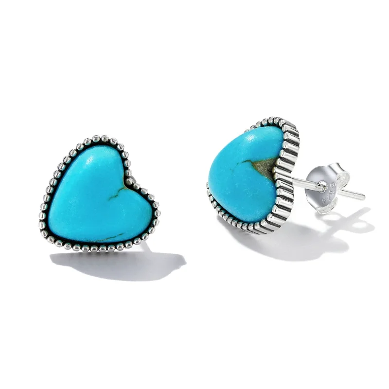 (imagem para) Pandora Style Love Turquoise Stud Earrings - BSE591 - Visualizar 3