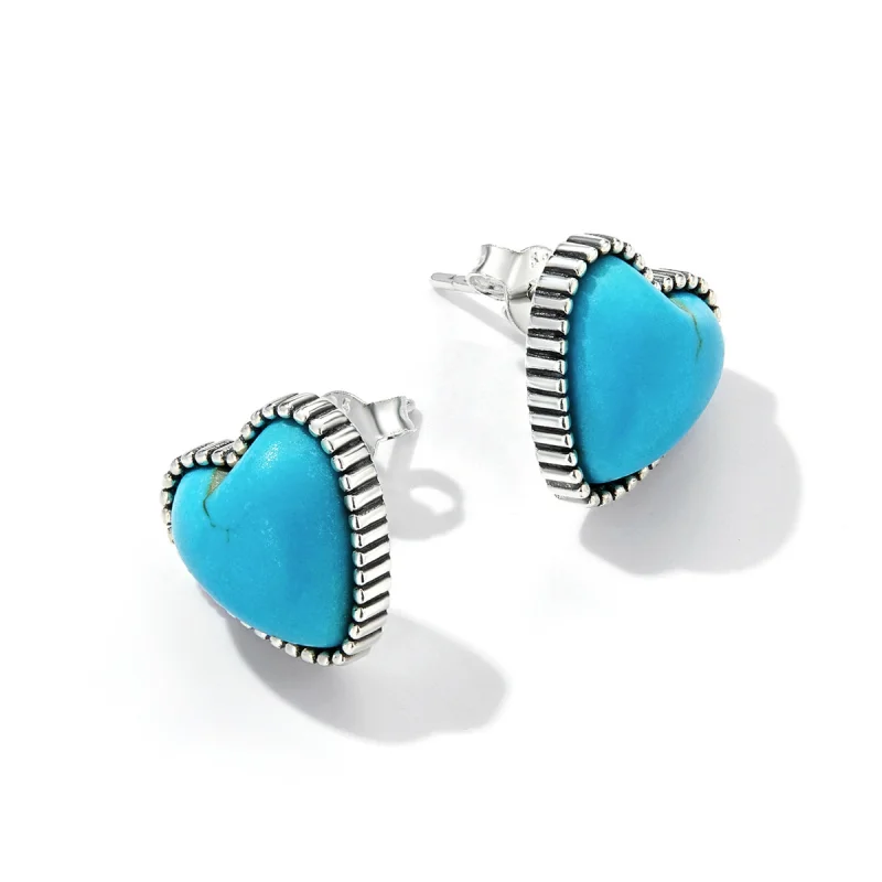 (imagem para) Pandora Style Love Turquoise Stud Earrings - BSE591 - Visualizar 4