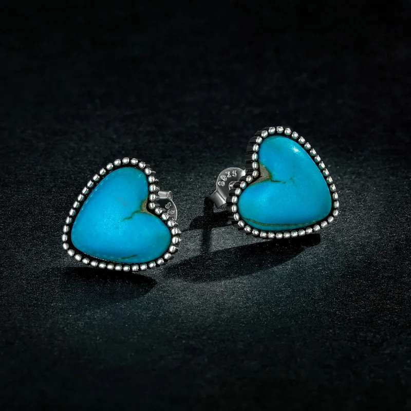 (imagem para) Pandora Style Love Turquoise Stud Earrings - BSE591 - Visualizar 5