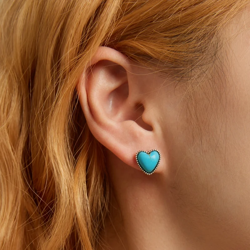 (imagem para) Pandora Style Love Turquoise Stud Earrings - BSE591 - Visualizar 6