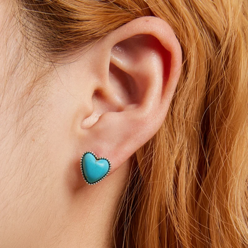(imagem para) Pandora Style Love Turquoise Stud Earrings - BSE591 - Visualizar 7