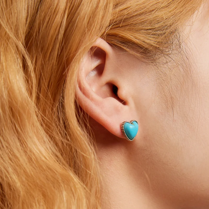 (imagem para) Pandora Style Love Turquoise Stud Earrings - BSE591 - Visualizar 8