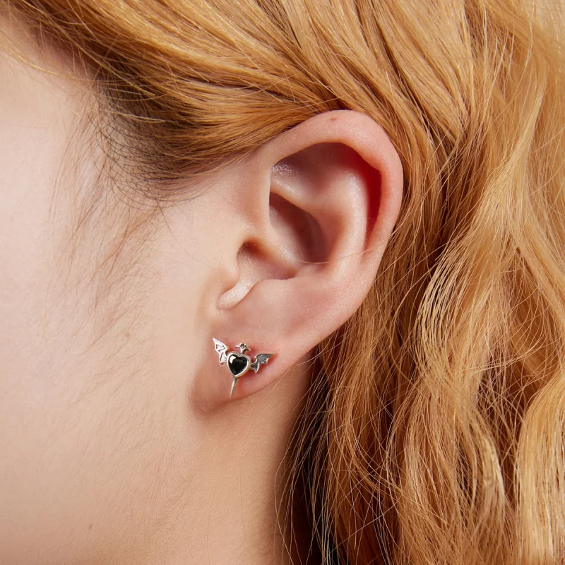 (imagem para) Pandora Style Love Wings Stud Earrings - SCE1179-BK - Visualizar 5