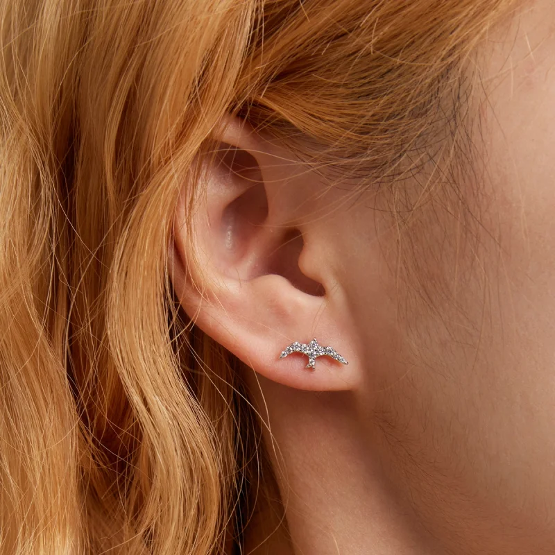 (imagem para) Pandora Style Mini Swallow Stud Earrings - BSE594 - Visualizar 7