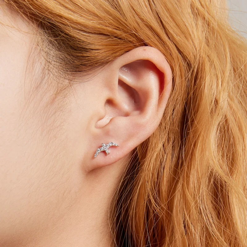 (imagem para) Pandora Style Mini Swallow Stud Earrings - BSE594 - Visualizar 8