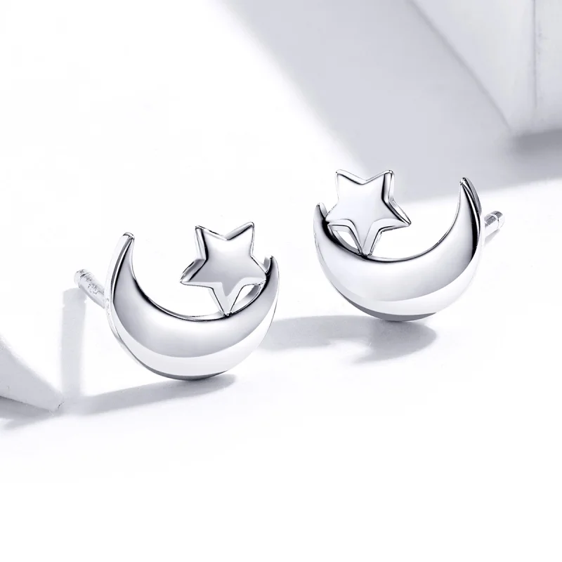 (imagem para) Pandora Style Moon and Stars Stud Earrings - SCE726 - Visualizar 2