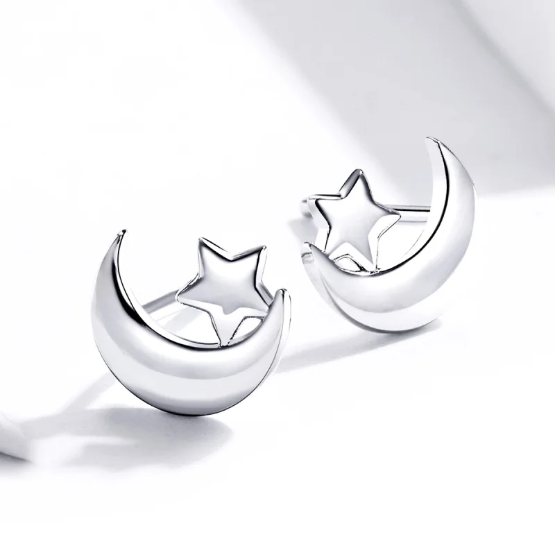(imagem para) Pandora Style Moon and Stars Stud Earrings - SCE726 - Visualizar 4